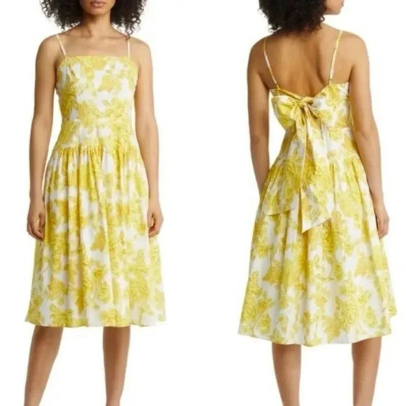 Eliza J Floral Print Cotton Bow Detail Sundress in Yellow Size 14 NWT - Picture 1 of 15